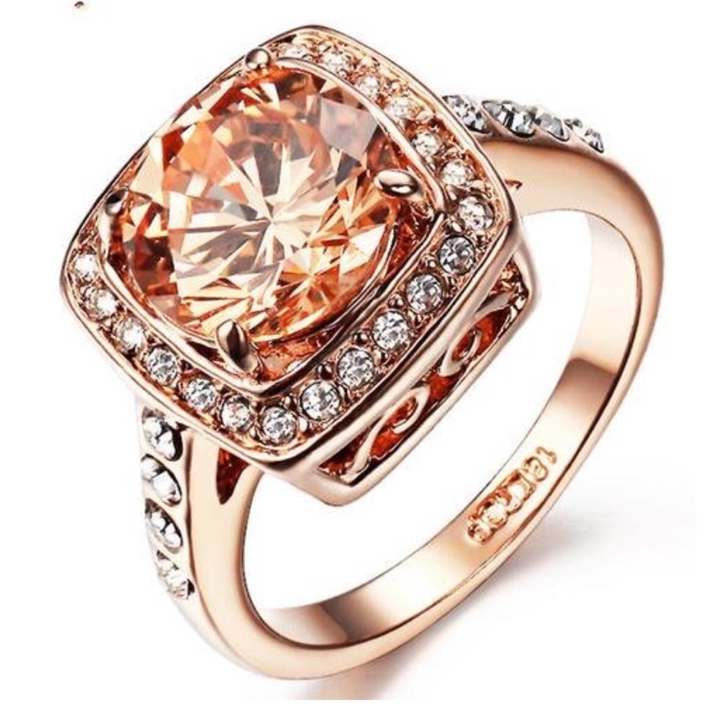 Rose Gold Quartz .925 White Gold Filled Ring - Picture 3 of 6